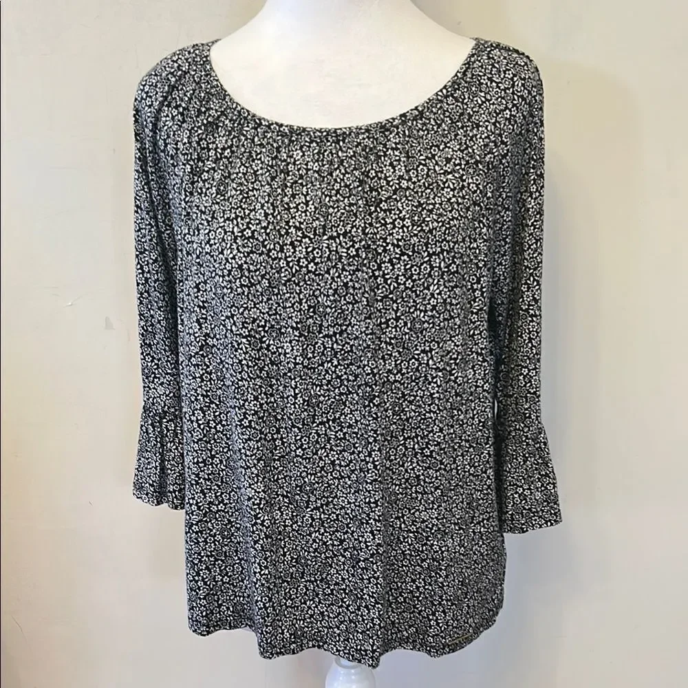 Michael Michael Kors  Black and White floral Women's Blouse Size L EUC